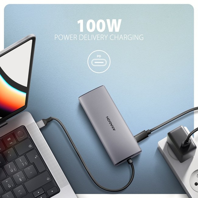 Axagon HMC-6G2L USB 10Gbps hub, 2x USB-A, 1x USB-C, HDMI 4k/60Hz, RJ-45, PD 100W
