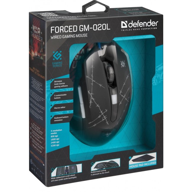 Defender Forced GM-020L mouse Gaming Ambidextrous USB Type-A Optical 3200 DPI Defender Forced GM-020L mouse Gaming Ambidextrous USB Type-A Optical 3200 DPI