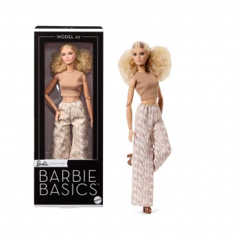 Barbie Signature Basics Collectible Doll, Model 07 with Blonde Hair in White Pants with Golden Print