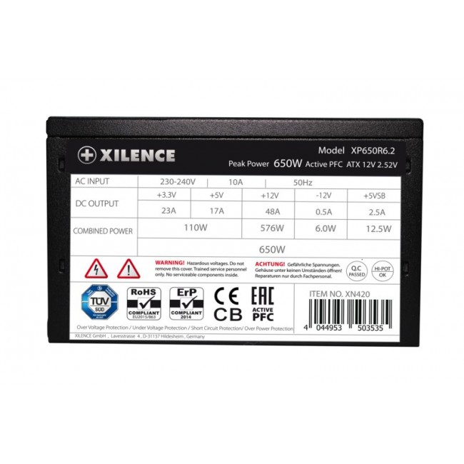 Xilence XP650R6.2 power supply unit 650 W 20+4 pin ATX ATX Black