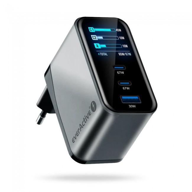 Charger GaN 1 x USB, 2 x USB-C Quick Charge 4+ 67W black