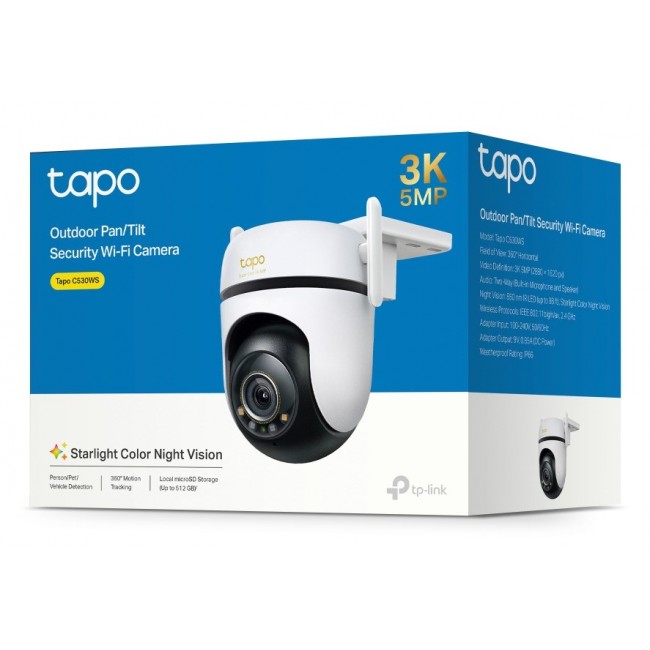 TP-Link Outdoor Pan/Tilt Security Wi-Fi Camera SPEC: 3K 5MP (2880x1620), 2.4 GHz, 2 External Antennas, 1 Ethernet Port, Horizontal 360 