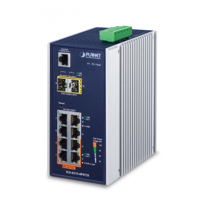 PLANET IGS-4215-4P4T2S network switch Managed L2/L4 Gigabit Ethernet (10/100/1000) Power over Ethernet (PoE) Blue, White PLANET IGS-4215-4P4T2S network switch Managed L2/L4 Gigabit Ethernet (10/100/1000) Power over Ethernet (PoE) Blue, White