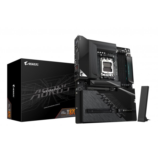 GIGABYTE X870 AORUS STEALTH Motherboard - Supports AMD Ryzen 9000 CPUs, 16+2+2 Phases Digital VRM, up to 8200Hz DDR5 (OC), 2xPCIe 5.0 + 2xPCIe 4.0, Wi-Fi 7, 5 GbE LAN, USB 4 GIGABYTE X870 AORUS STEALTH Motherboard - Supports AMD Ryzen 9000 CPUs, 16+2+2 Phases Digital VRM, up to 8200Hz DDR5 (OC), 2xPCIe 5.0 + 2xPCIe 4.0, Wi-Fi 7, 5 GbE LAN, USB 4