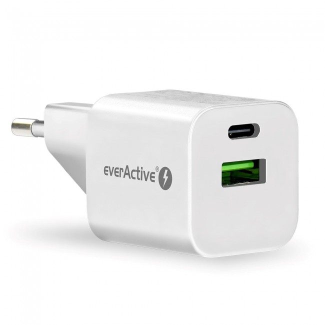 everActive GaN SC-390Q wall charger with USB QC3.0 socket and USB-C PD PPS 30W