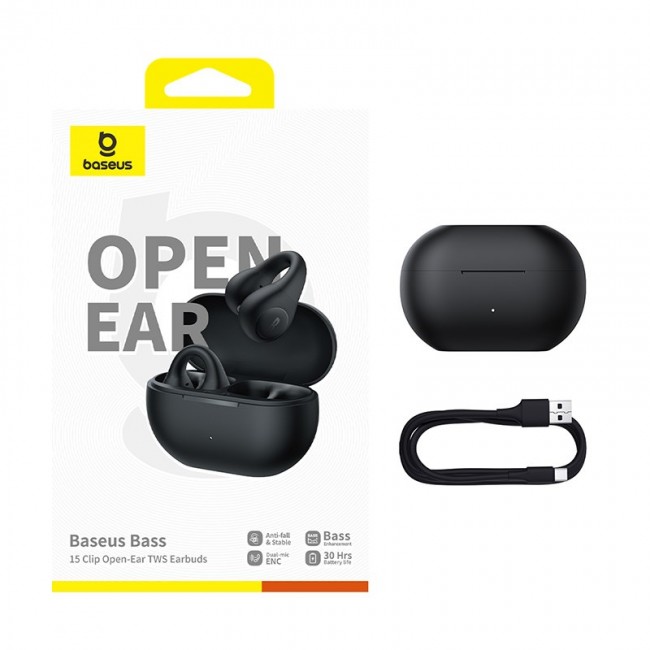 Baseus Bass 15 Clip Open Ear Headset True Wireless Stereo (TWS) In-ear Calls/Music Bluetooth Black