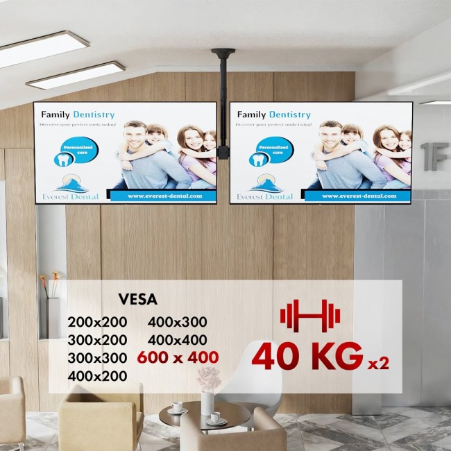 Maclean ceiling mount for two TVs, max load 2x40kg, 34-60 Maclean ceiling mount for two TVs, max load 2x40kg, 34-60