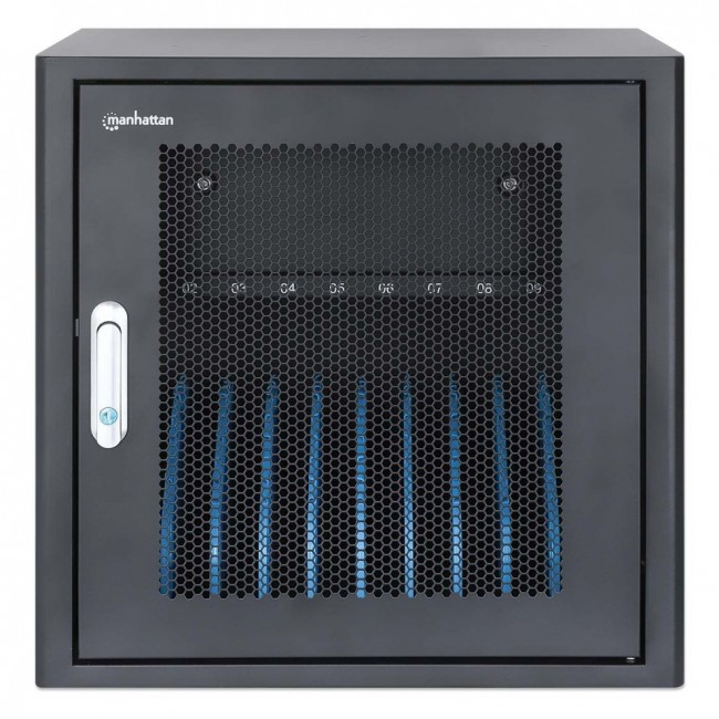 Manhattan Laptop Charging Cabinet Desktop via AC Adapter (EU) 10-bay, Install device's AC Adapter (power cables) into unit, Suitable for ALL laptops (to 16