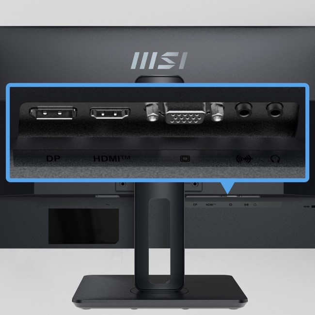 MSI Pro MP245PG 24 Inch Monitor, FHD (1920 x 1080), 100Hz, IPS, 1ms, 1x HDMI 1.4b, 1x DP 1.2a output, 1x D-Sub(VGA), Built-in Speakers, Anti-Glare, Anti-Flicker, Less Blue light, T V Certified, VESA, Kensington, 4-way adjustable stand, Black MSI Pro MP245PG 24 Inch Monitor, FHD (1920 x 1080), 100Hz, IPS, 1ms, 1x HDMI 1.4b, 1x DP 1.2a output, 1x D-Sub(VGA), Built-in Speakers, Anti-Glare, Anti-Flicker, Less Blue light, T V Certified, VESA, Kensington, 4-way adjustable stand, Black