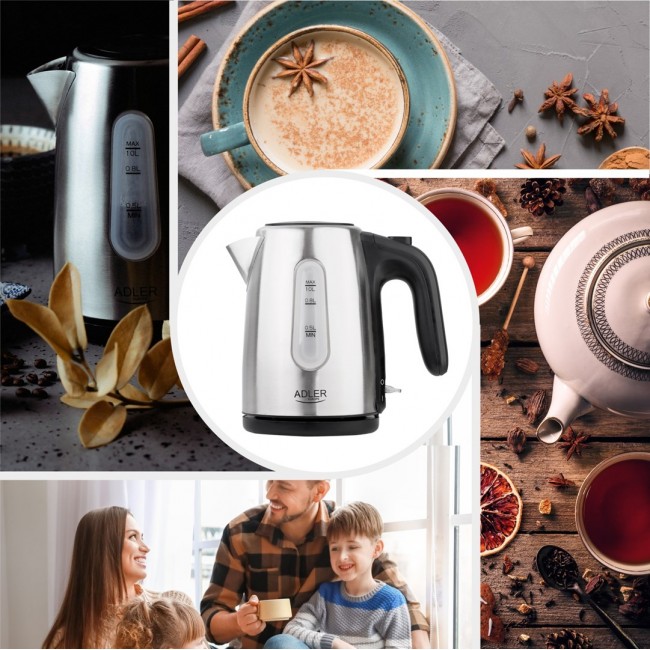 Adler AD 1273 electric kettle 1 L 1200 W Black, Hazelnut, Stainless steel Adler AD 1273 electric kettle 1 L 1200 W Black, Hazelnut, Stainless steel
