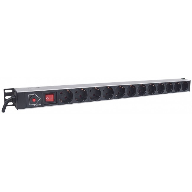 Intellinet Vertical Rackmount 12-Output Power Distribution Unit (PDU), EU CEE 7/3 Outlets, With On/Off Switch and Overload Protection, Built-in 1.8m Power Cord with EU CEE 7/4 Plug