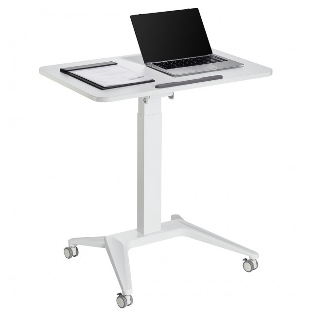 Maclean MC-453 W Mobile Laptop Desk with Pneumatic Height Adjustment, Laptop Table with Wheels, 80 x 52 cm, Max. 8 kg, Height Adjustable Max. 109 cm (White)