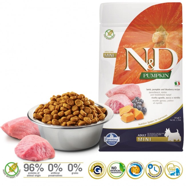 FARMINA N&D Pumpkin Dog Lamb & Blueberry Adult Mini - dry dog food - 800 g