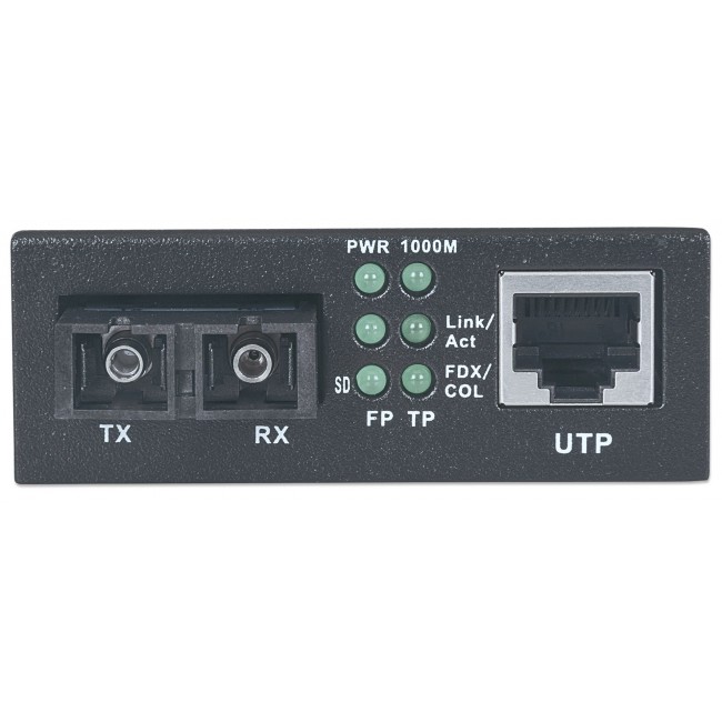 Intellinet Gigabit Ethernet Single Mode Media Converter, 10/100/1000Base-T to 1000Base-Lx (SC) Single-Mode, 20km (Euro 2-pin plug)