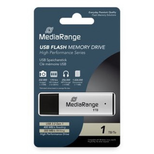 MediaRange MR1905-1 USB flash drive 1 TB USB Type-A 3.2 Gen 1 (3.1 Gen 1) Black, Silver