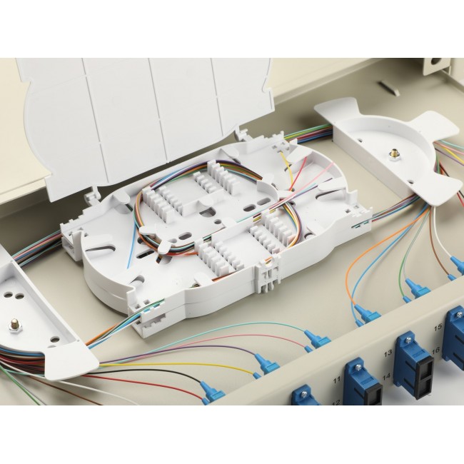 Equip 12-Port Fiber Optic Splice Box, SC Duplex, OS2, 1U, Equipped, Grey