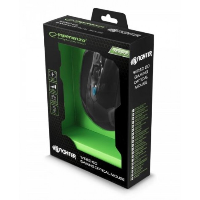Esperanza EGM205B mouse Right-hand USB Type-A Optical 2400 DPI