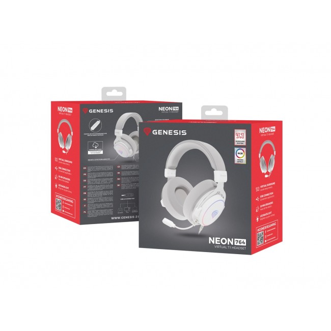 GENESIS Neon 764 Headset Wired Head-band Gaming USB Type-A White