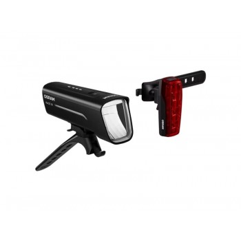 LED BIKE RACE LED bicycle lamp (fitting position: front/rear), light colour: white/red, housing colour: black, lithium ion, light - flashing/fixed, plastic