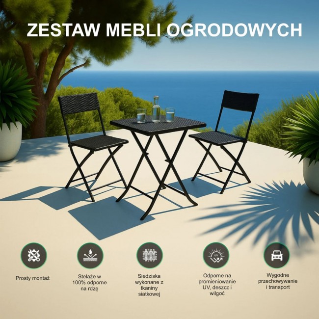 Extralink Small Black Forest Garden Furniture Set, Two Chairs + Black Table outdoor furniture set