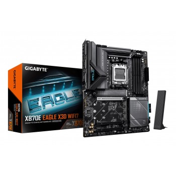 GIGABYTE X870E EAGLE X3D WIFI7 Motherboard - Supports AMD Ryzen 9000 CPUs, 14+2+2 Phases Digital VRM, up to 9000Hz DDR5 (OC), 1xPCIe 5.0 + 3xPCIe 4.0, Wi-Fi 7, 5GbE LAN, USB 4