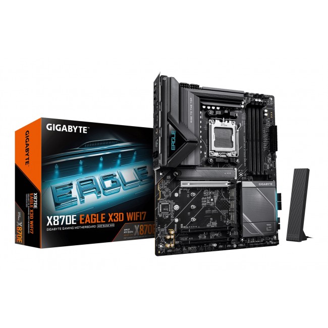 GIGABYTE X870E EAGLE X3D WIFI7 Motherboard - Supports AMD Ryzen 9000 CPUs, 14+2+2 Phases Digital VRM, up to 9000Hz DDR5 (OC), 1xPCIe 5.0 + 3xPCIe 4.0, Wi-Fi 7, 5GbE LAN, USB 4