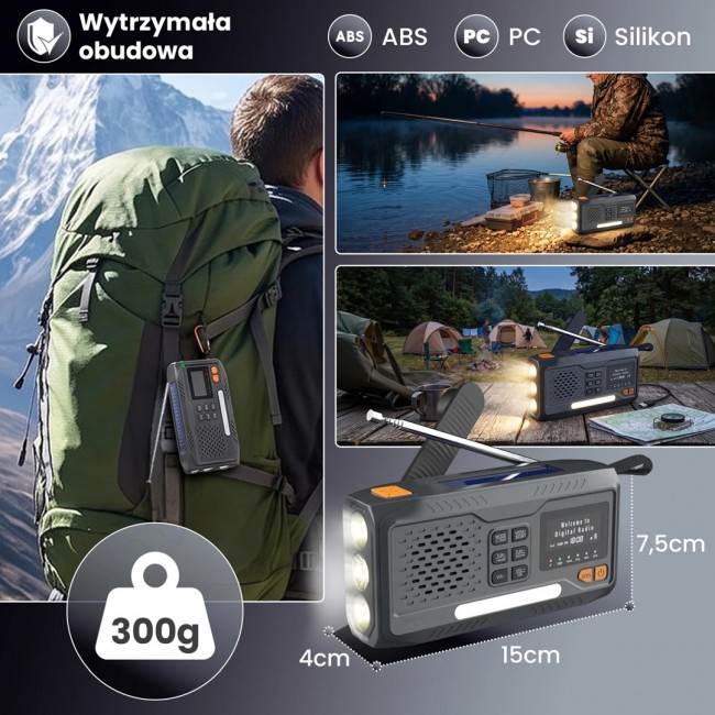 Extralink RADIO AWARYJNE BLUETOOTH SOLARNE Z KORBKA DYNAMO POWERBANK 4000MAH Z LATARKA SOS BT-4000 Portable Analog & digital Black, Orange