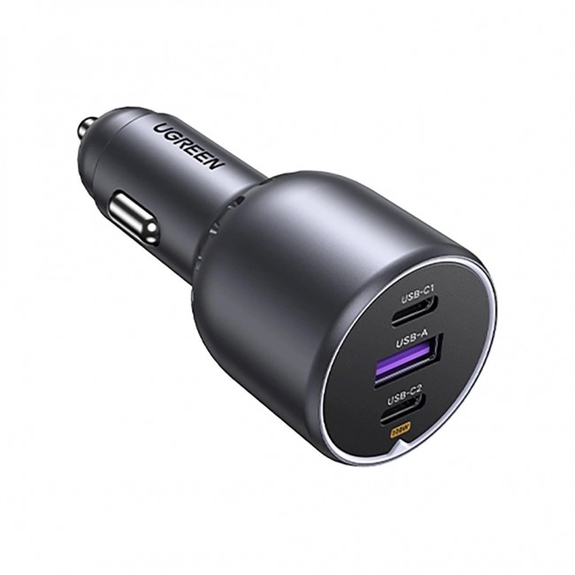 Ugreen 130W 3-Port Fast Car Char gray Headphones, Mobile computer, Mobile phone, Laptop, Power bank, Telephone Grey Cigar lighter Auto