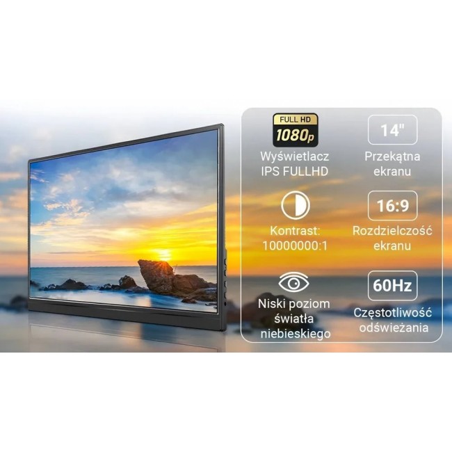 Extralink SMART LIFE 14 PORTABLE MONITOR IPS FHD S15 FOR LAPTOPS & PHONES & CONSOLES USB-C/MICRO-HDMI
