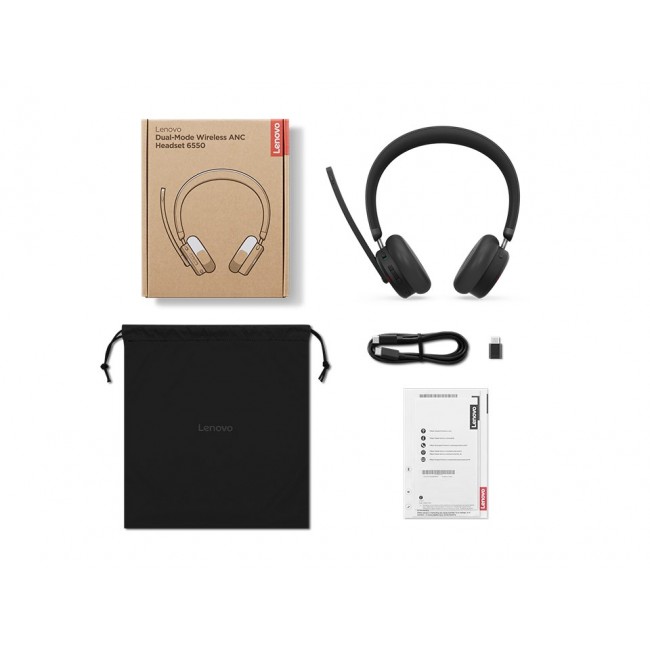 Lenovo 6550 Headset Wireless Head-band Office/Call center USB Type-C Bluetooth Black