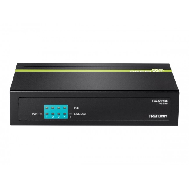 Trendnet TPE-S50 network switch Unmanaged L2 Fast Ethernet (10/100) Power over Ethernet (PoE) Black