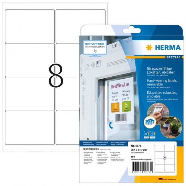 HERMA 4575 self-adhesive label Removable White 160 pc(s)