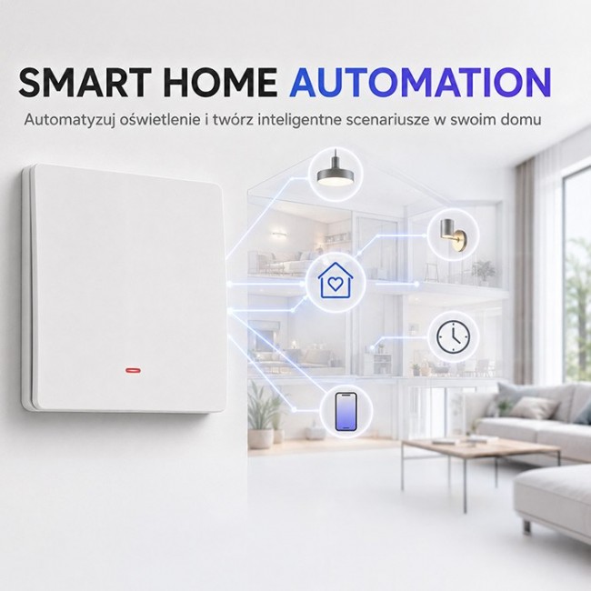 Qoltec 52719 Smart 1-Gang Light Switch | Wi-Fi | Timer | Tuya | Smart life | White