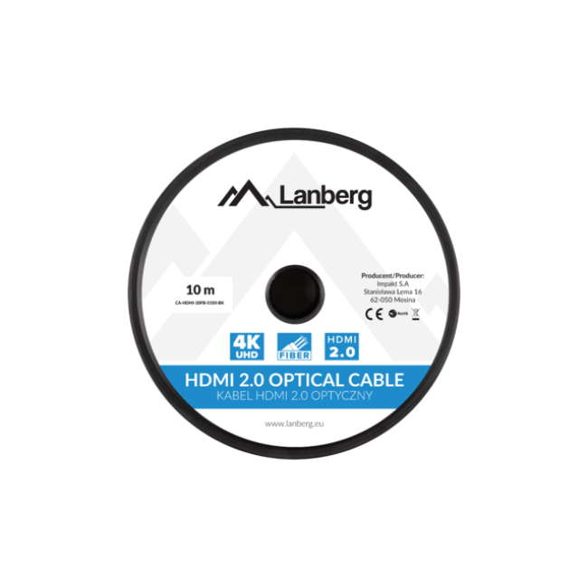 LANBERG HDMI CABLE M/M V2.0 10M OPTICAL AOC BLACK CA-HDMI-20FB-0100-BK LANBERG HDMI CABLE M/M V2.0 10M OPTICAL AOC BLACK CA-HDMI-20FB-0100-BK