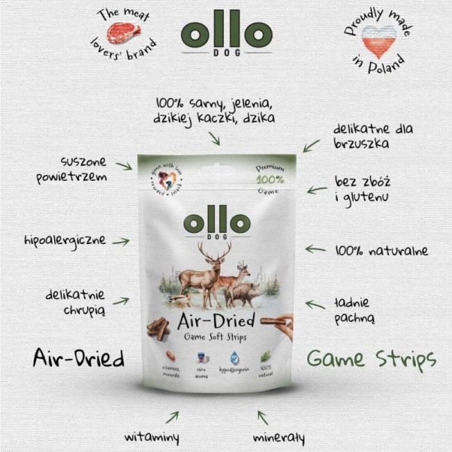 OLLO Air-Dried Game strips - dog treat - 80g