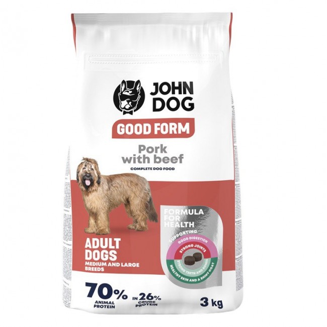 JOHN DOG Good Form Medium and large breeds Pork with beef - dry dog food - 3kg JOHN DOG Good Form Medium and large breeds Pork with beef - dry dog food - 3kg