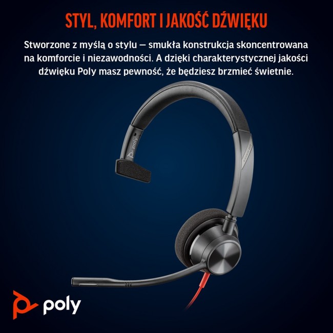 HP Poly Blackwire 3310 Monaural Microsoft Teams Certified USB-C Headset +USB-C/A Adapter