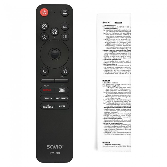 Savio RC-30 remote control IR/Bluetooth Press buttons Savio RC-30 remote control IR/Bluetooth Press buttons
