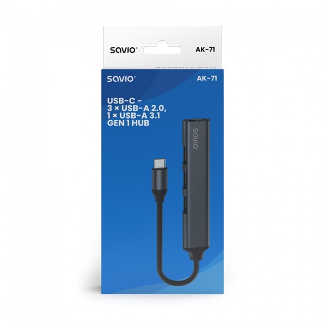 SAVIO Hub AK-70 USB-A - 3 USB-A 2.0, 1 USB-A 3.1 GEN 1, 4 in 1, 5 Gbps