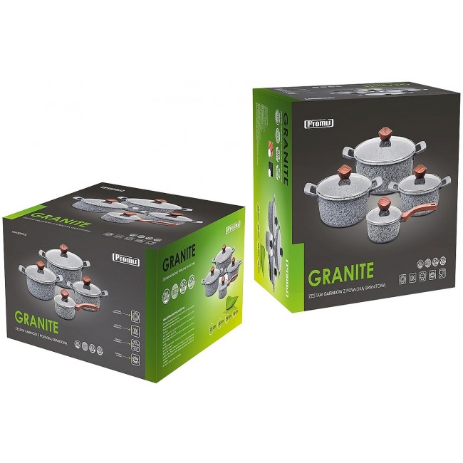 PROMIS Set of pots GRANITE, saucepan 16 cm, pots 20,24,28 brown handles