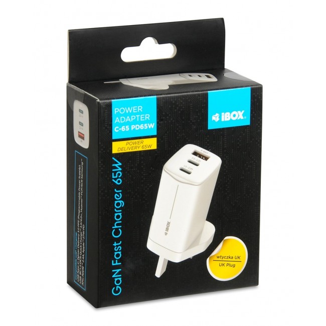 iBOX C-65 White, GaN 65W universal charger UK plug iBOX C-65 White, GaN 65W universal charger UK plug