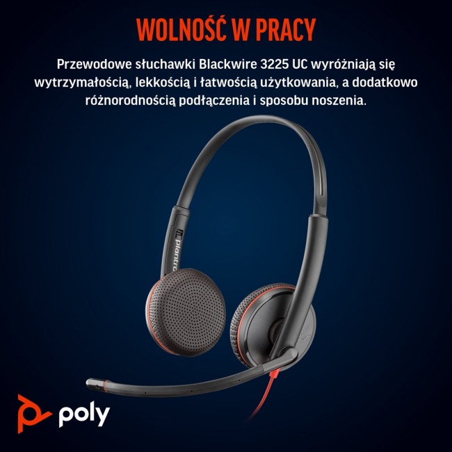 POLY Blackwire 3225 Stereo USB-C Headset +3.5mm Plug +USB-C/A Adapter (Bulk)