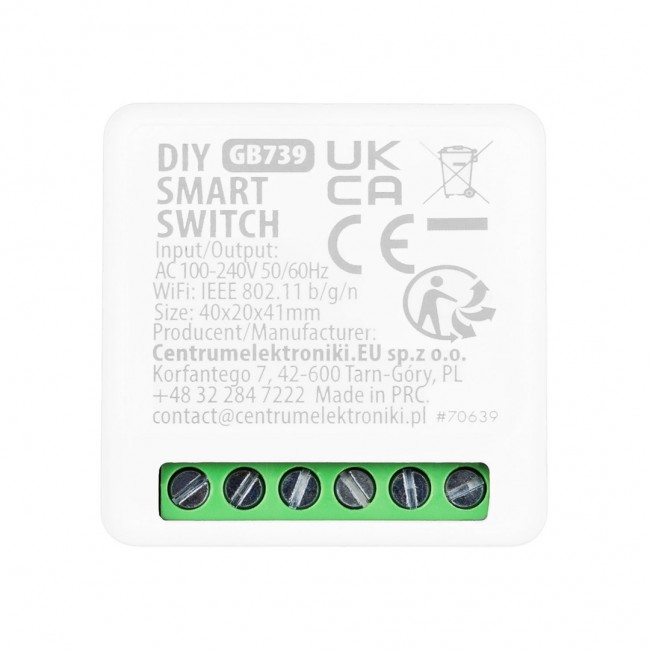 GreenBlue Flush-Mount WiFi Relay, Android/iOS/Alexa/Google Home, 100 240 V AC, 50/60 Hz, max. 16 A, for 150 W LEDs, GB739 GreenBlue Flush-Mount WiFi Relay, Android/iOS/Alexa/Google Home, 100 240 V AC, 50/60 Hz, max. 16 A, for 150 W LEDs, GB739