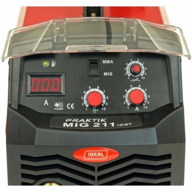 PRAKTIK MIG 211 MMA Digital - MIG/MAG semi-automatic welding machine, minimum welding current: 30A, maximum welding current: 200A, rated power: 6.2kW, power supply: 230V, welding method: FLUX/MIG-MAG/MMA