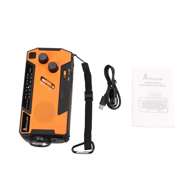 Extralink RADIO AWARYJNE SOLARNE Z KORBKA DYNAMO POWERBANK 4000MAH Z LATARKA SOS SR-4000 Portable Analog Black, Orange