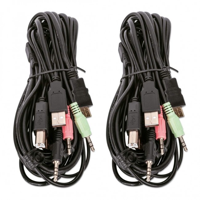 Manhattan HDMI KVM Switch 2-Port, 4K@30Hz, USB-A/3.5mm Audio/Mic Connections, Cables included, Audio Support, Control 2x computers from one pc/mouse/screen, USB Powered, Black, Three Year Warranty, Boxed