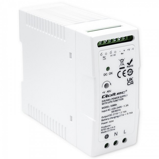 Qoltec 50884 DIN Rail Power Supply with UPS function | 60W Qoltec 50884 DIN Rail Power Supply with UPS function | 60W