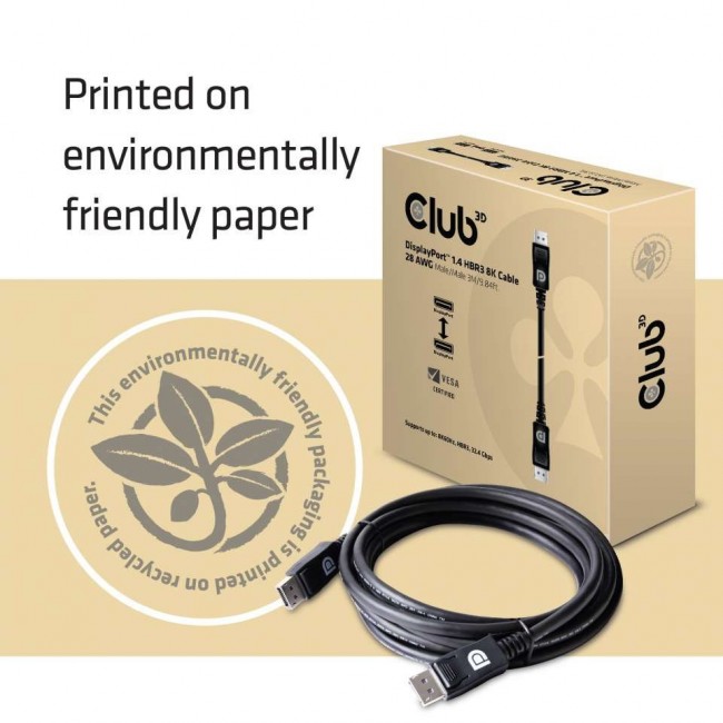 CLUB3D DisplayPort 1.4 HBR3 8K 28AWG Cable M/M 3m /9.84ft CLUB3D DisplayPort 1.4 HBR3 8K 28AWG Cable M/M 3m /9.84ft