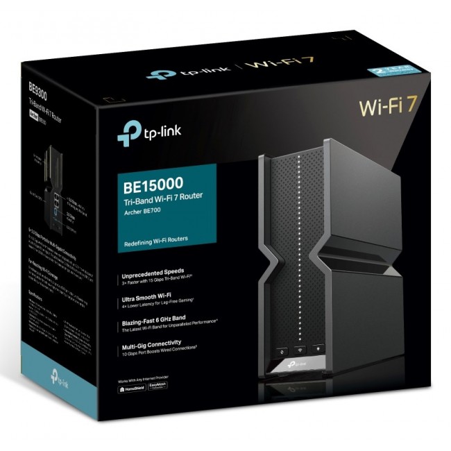 TP-Link Archer BE700 wireless router Multi-Gigabit Ethernet Tri-band (2.4 GHz / 5 GHz / 6 GHz) Black