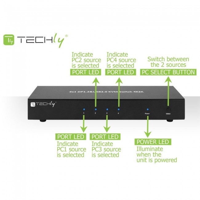 Techly IDATA DP-KVM4 KVM switch Rack mounting Black Techly IDATA DP-KVM4 KVM switch Rack mounting Black